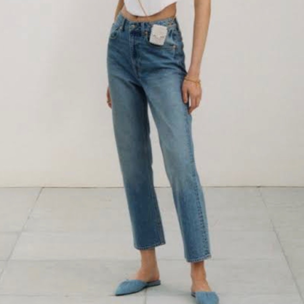 Never worn pristine H&M collab Brock Collection high rise straight jeans denim 6